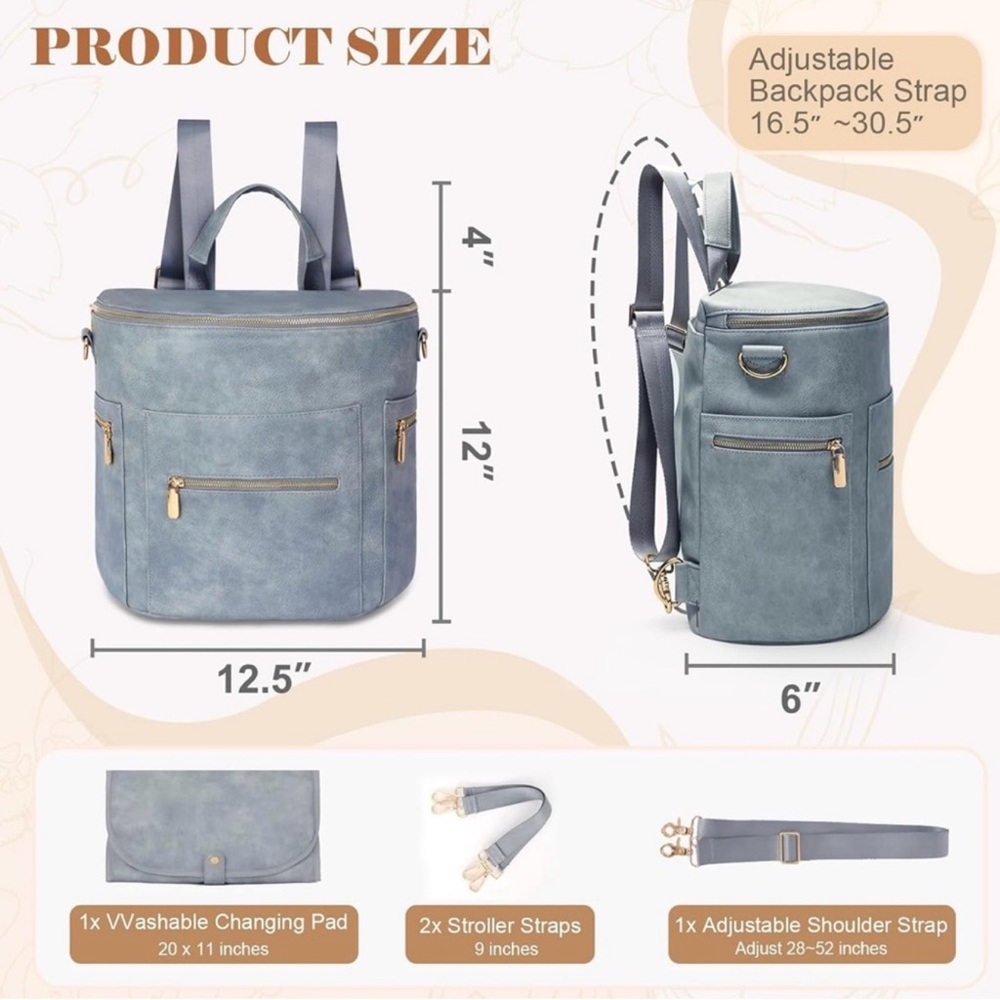Fawn‎ Design Gray original Backpack with Gold Hardware in bluebell - Picture 4 of 5